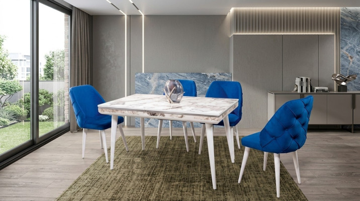 Eetkamermeubilair 4x stoelen Luxe Designer Inrichting Blauw
