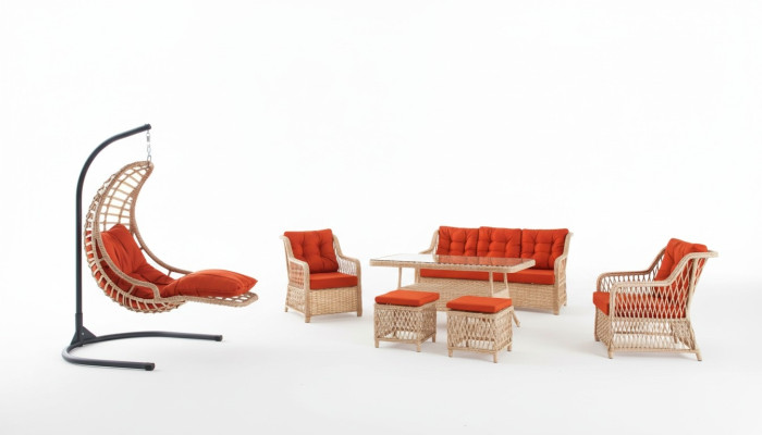 Sofa set tuinmeubilair tafel kruk fauteuil veranda loungeset 6-delig.