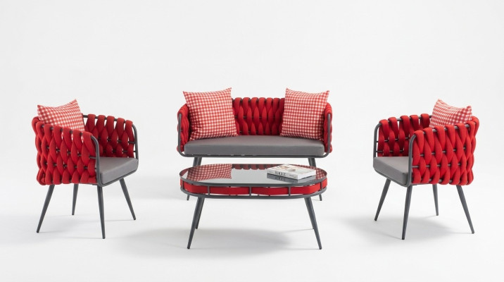 Rode tuinset luxe zitmeubelen tafel bankje terrasbank 4-delig.