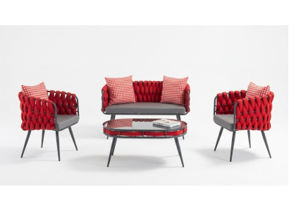 Rode tuinset luxe zitmeubelen tafel bankje terrasbank 4-delig.