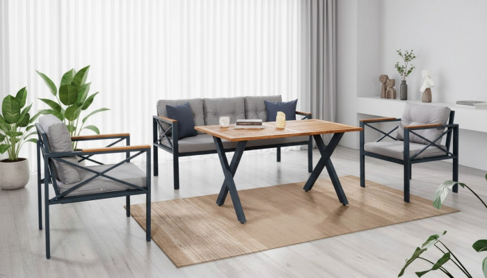 Moderne Grijze tuinset fauteuil voetenbank tafel veranda 4-delig set