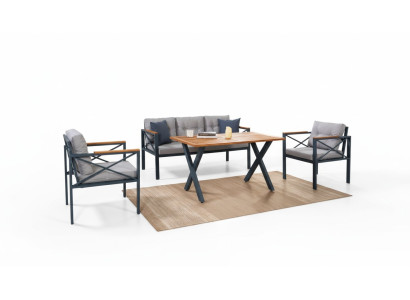 Moderne Grijze tuinset fauteuil voetenbank tafel veranda 4-delig set