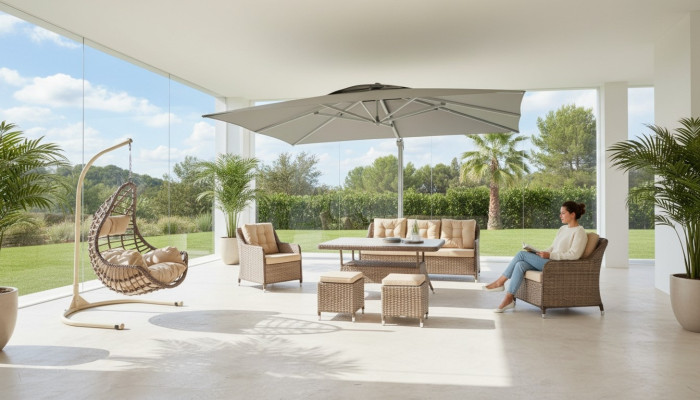 Moderne tuinmeubelen tafel stoel kruk veranda bankstel 6-delige set. Nieuw.
