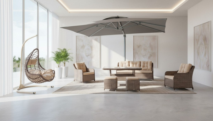 Moderne tuinmeubelen tafel stoel kruk veranda bankstel 6-delige set. Nieuw.