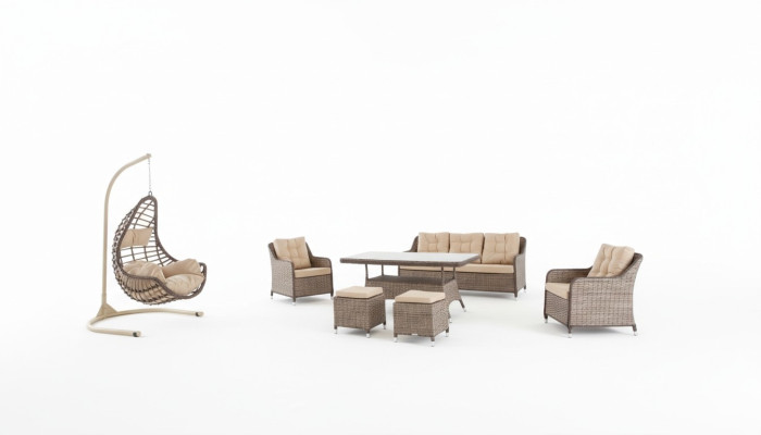Moderne tuinmeubelen tafel stoel kruk veranda bankstel 6-delige set. Nieuw.