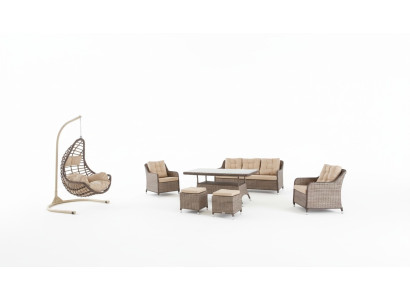 Moderne tuinmeubelen tafel stoel kruk veranda bankstel 6-delige set. Nieuw.