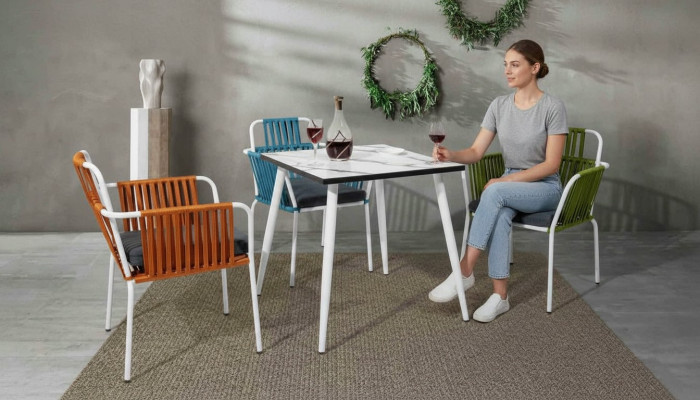 Moderne eetkamermeubels Terras 4x stoelen Roestvrijstalen meubels.