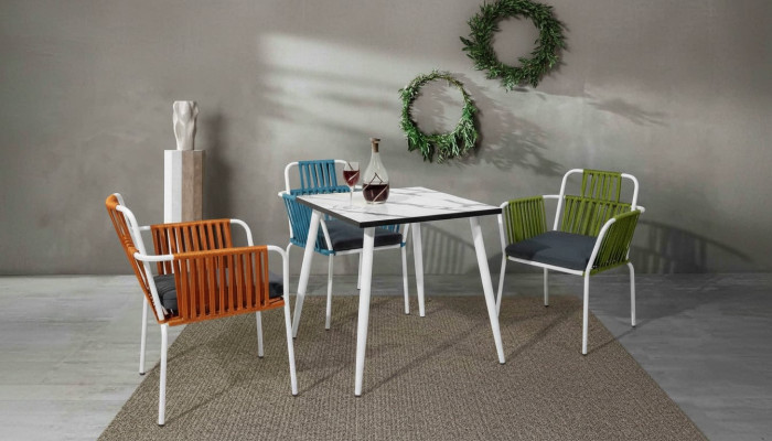 Moderne eetkamermeubels Terras 4x stoelen Roestvrijstalen meubels.