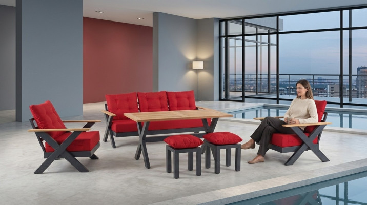 Tuinmeubelbankstel Tafel Kruk Fauteuil Veranda zitgroepen 6-delig.