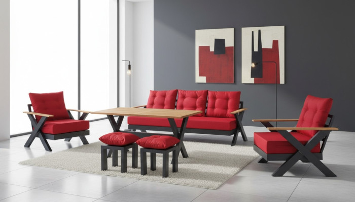 Tuinmeubelbankstel Tafel Kruk Fauteuil Veranda zitgroepen 6-delig.