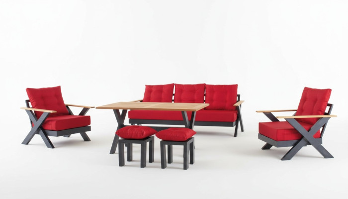 Tuinmeubelbankstel Tafel Kruk Fauteuil Veranda zitgroepen 6-delig.