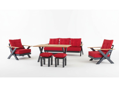 Tuinmeubelbankstel Tafel Kruk Fauteuil Veranda zitgroepen 6-delig.