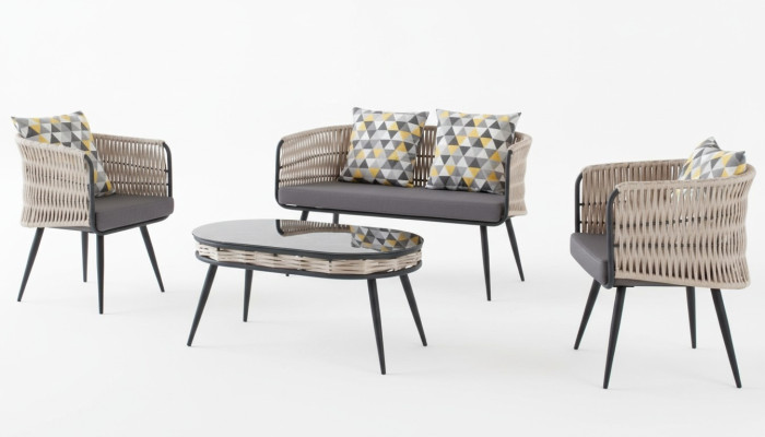 Tuinmeubelen loungeset tafel kruk fauteuil veranda zitgroepen 4-delig.