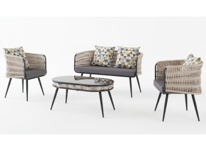 Tuinmeubelen loungeset tafel kruk fauteuil veranda zitgroepen 4-delig.