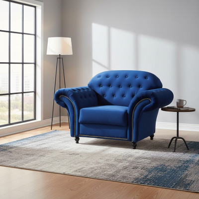 Blauwe Chesterfield-fauteuil Eenpersoonsbank Bank Blauw Armstoel Meubels