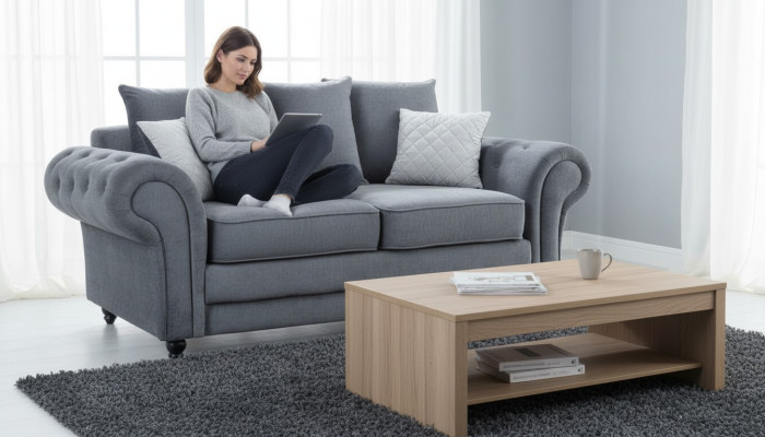 Grijze Chesterfield bank Bekleding Stoffering Meubelen Bankstellen Banken Tweezits.