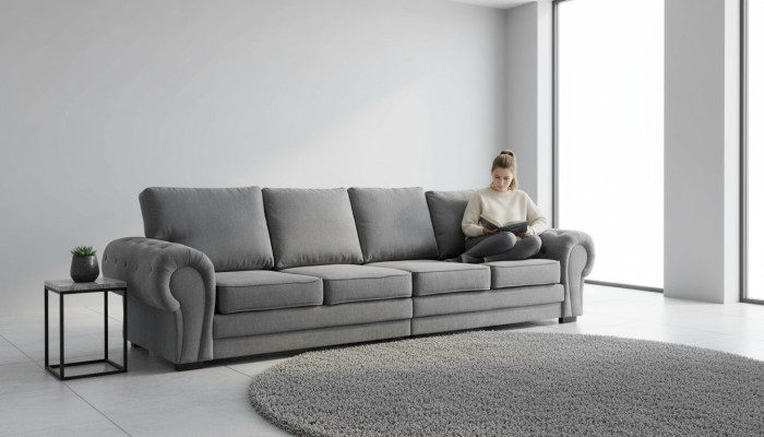 Vierzitter klassieke bank Meubelbekleding in grijs Comfortabele bankstof