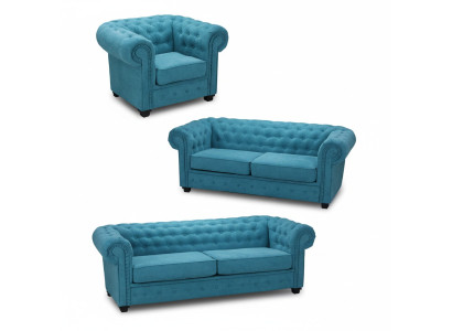 Chesterfield Bankstel Bank Bekleding Meubelset Set 3+2+1 Turkoois