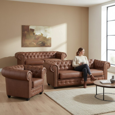 Sofa Chesterfield 3+2+1 Woonkamerset Meubels Bankstel Stof Textiel
