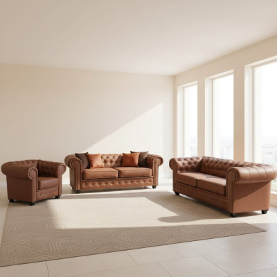 Sofa Chesterfield 3+2+1 Woonkamerset Meubels Bankstel Stof Textiel