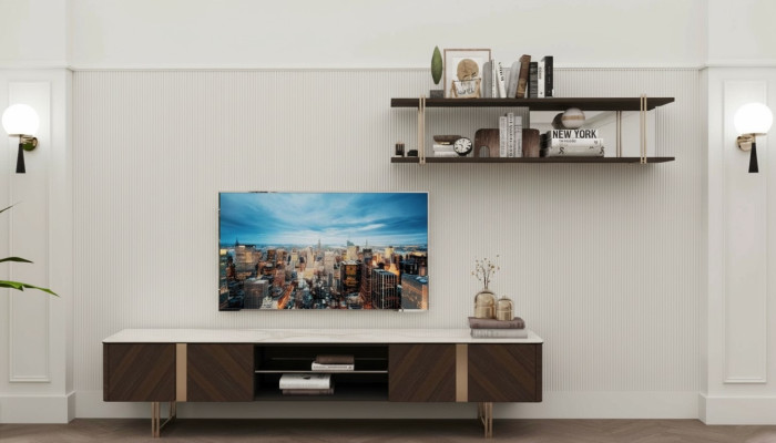 Moderne woonkamer wandkast planken woonkamer meubel televisiestandaard bruin