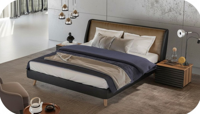 Slaapkamer set Bed 2x Nachtkastje Compleet meubilair Bedden Walnoot Natuur