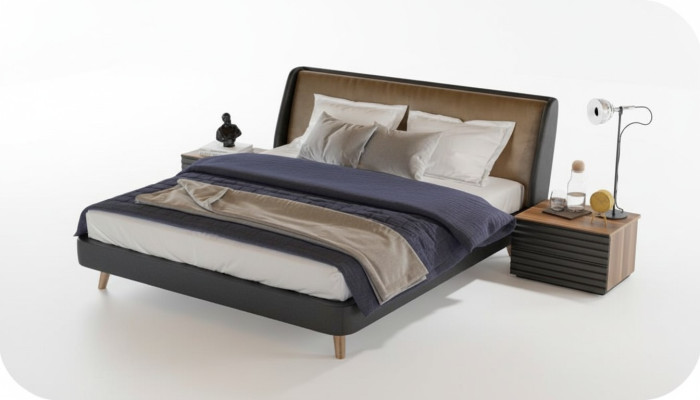 Slaapkamer set Bed 2x Nachtkastje Compleet meubilair Bedden Walnoot Natuur