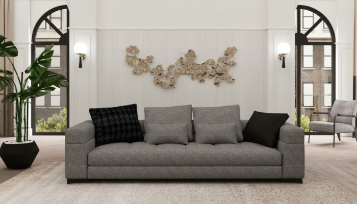 Grijze bank Driezits woonkamer Zitmeubels Houten frame Bank collectie