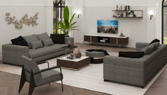 Grijze fauteuil roestvrijstalen poten Moderne woonkamer meubels Fauteuil Bank