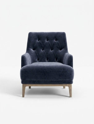 Blauwe Exclusieve Chesterfield Fauteuil Woonkamer Eenpersoons Houten Frame