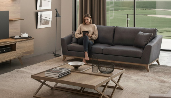 Grijze kunstleren driezits woonkamersofa Moderne bankstijl meubels