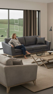 Grijze driezitter houten frame Moderne woonkamerbank Nieuw Luxe design