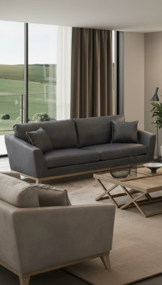 Grijze driezitter houten frame Moderne woonkamerbank Nieuw Luxe design