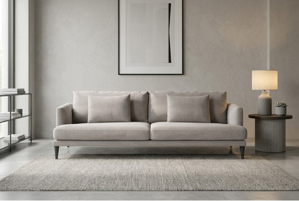 Tweezits luxe grijze bankstel van textielmeubilair voor de woonkamer, moderne bankstellen.   Tweepersoons luxe grijze bankstel van textiel voor de woonkamer, moderne bankstellen.