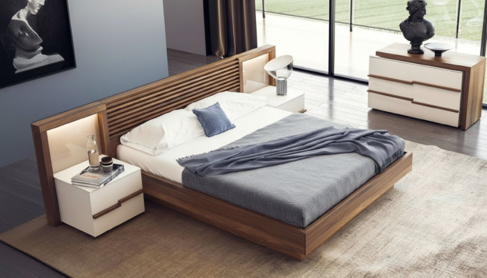 Bruine slaapkamer set Luxe bed Commode Nachtkastjes Walnoot Natuur
