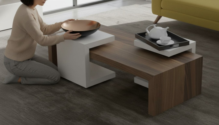 Salon tafel set Walnoot natuur woonkamer meubels Bijzettafels Modern Nieuw