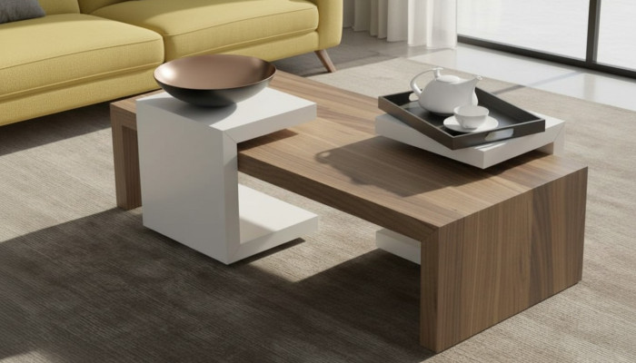 Salon tafel set Walnoot natuur woonkamer meubels Bijzettafels Modern Nieuw