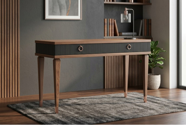 Moderne consoletafel met laden luxe walnoot naturel - antraciet.