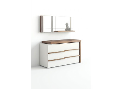 Witte luxe ladekast met spiegel, modern walnoothout natuur design, nieuw.