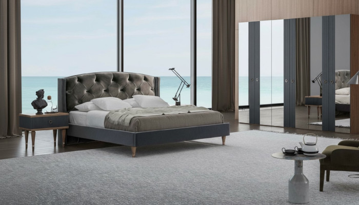 Modern Chesterfield slaapkamer set met design tweepersoonsbed en nachtkastjes