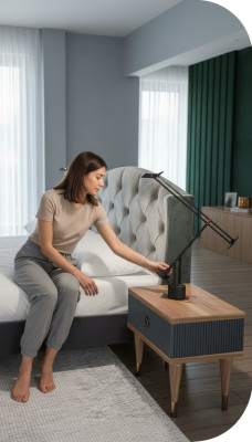 Natürliche Walnuss - Mat Antraciet Nachtkastje Met Laden Console Tafels