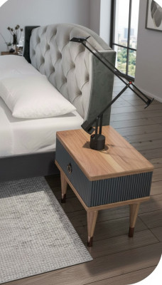 Natürliche Walnuss - Mat Antraciet Nachtkastje Met Laden Console Tafels