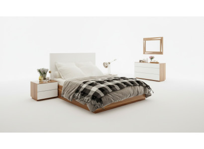 Wit-bruine slaapkamer set luxe houten meubels bed nachtkastjes commode