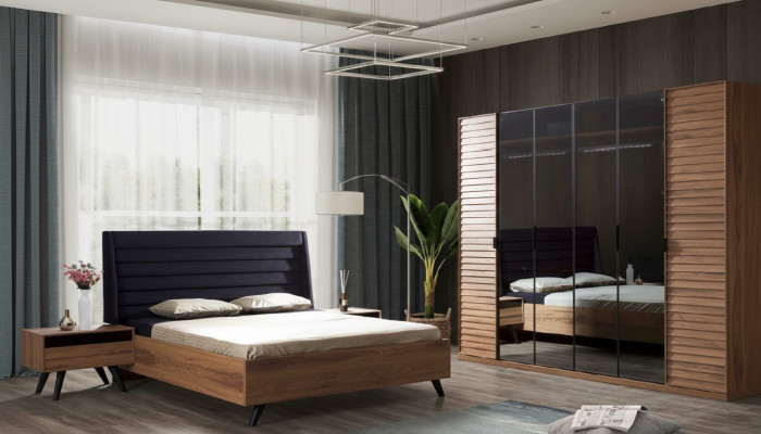 Zwart bruin bedframe tweepersoonsbed slaapkamer meubels ontwerper bed