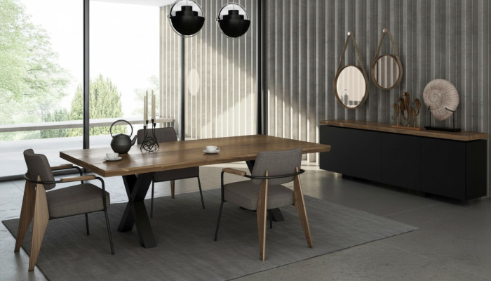 Eetkamermeubel set Eettafel Stoelen Dressoir Walnoot natuur - Antraciet mat