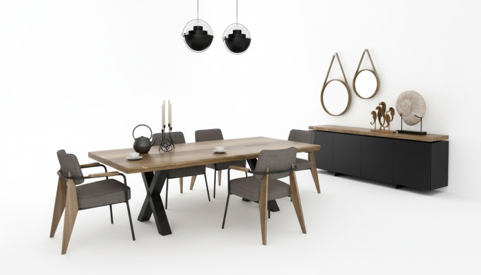 Eetkamermeubel set Eettafel Stoelen Dressoir Walnoot natuur - Antraciet mat