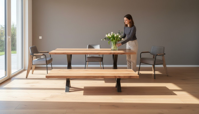 Designer eetkamer set eettafel stoelen eetbank moderne stijl houten meubels