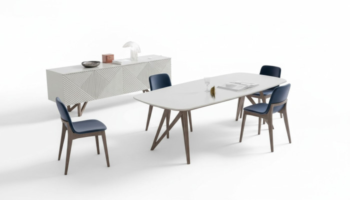 Eetkamerset Moderne eetkamerset Wit dressoir met opbergruimte