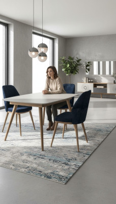 Blauwe eetkamerstoel Luxe Moderne keukenmeubels Designer houten meubels
