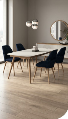 Blauwe eetkamerstoel Luxe Moderne keukenmeubels Designer houten meubels